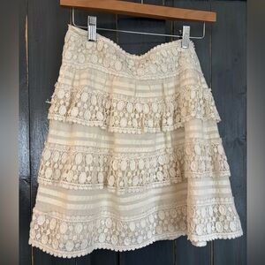 Anthropologie LEIFSDOTTIR Ivory Lace Cotton//Silk Skirt NWT sz 8